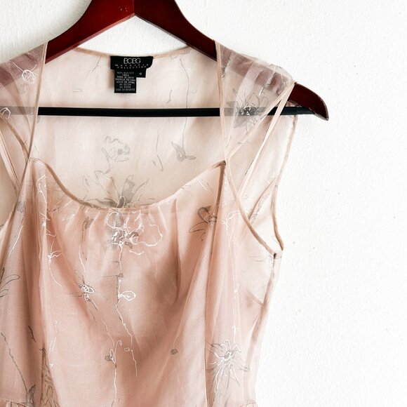 VINTAGE Y2K 90s BCBG MAX AZRIA Pink Slip Dress With Embroidered Silk Overlay - Picture 4 of 8
